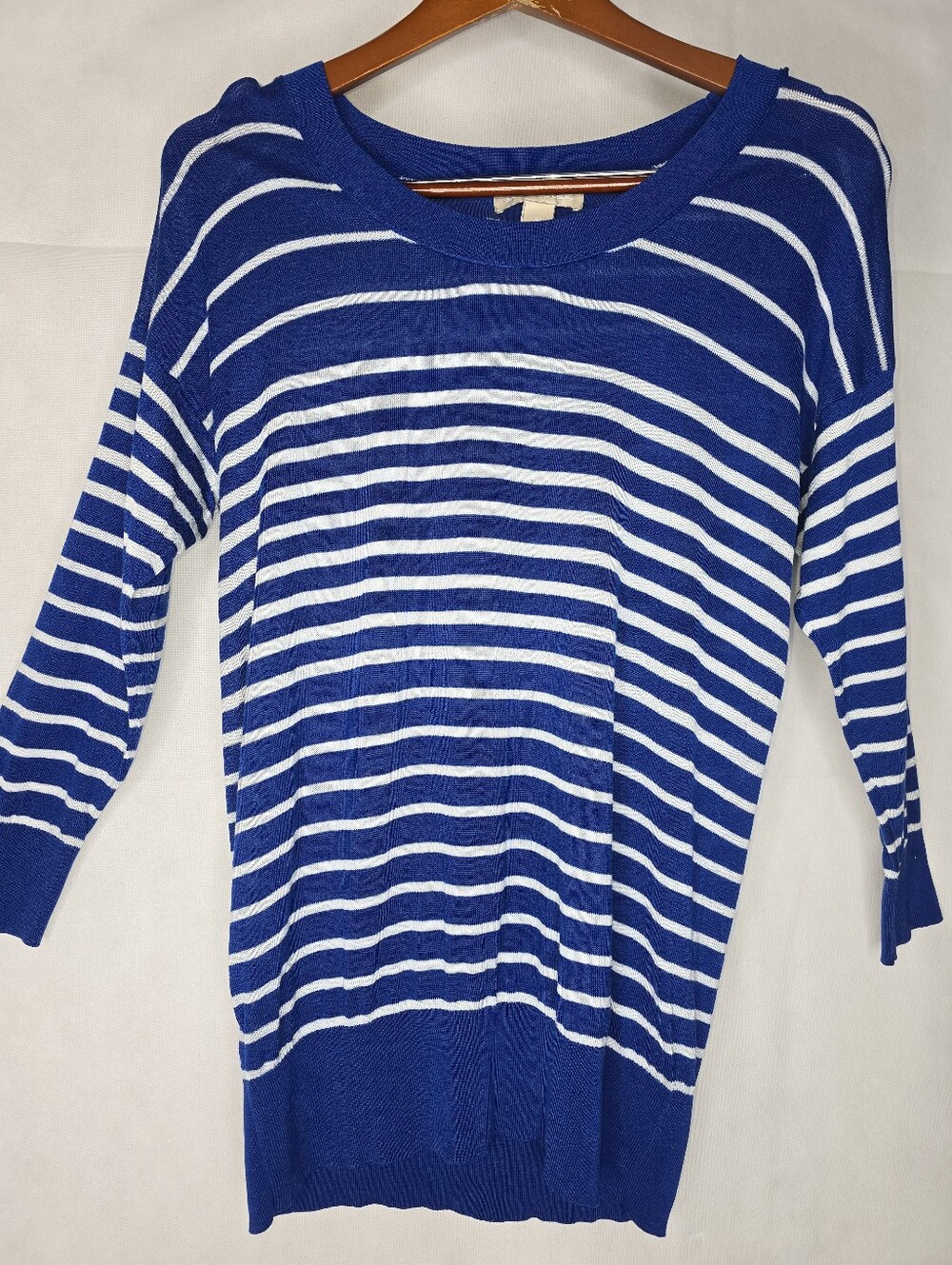 Banana Republic Striped Sweater Blue White 3/4 Sleeve Lightweight Coastal Preppy